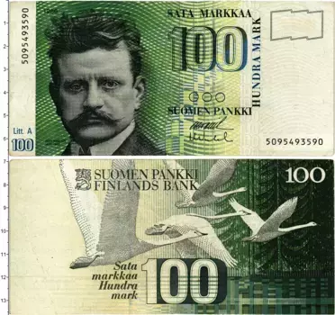 Банкнота 100 марок Финляндии 1986 года Ян Сибелиус