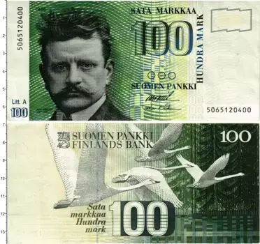 Банкнота 100 марок Финляндии 1986 года Ян Сибелиус