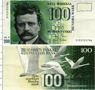 Банкнота 100 марок Финляндии 1986 года Ян Сибелиус