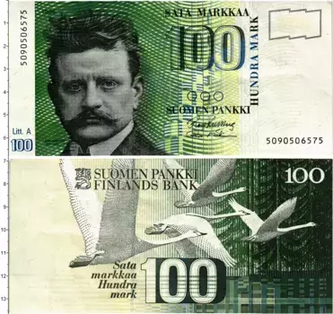 Банкнота 100 марок Финляндии 1986 года Ян Сибелиус