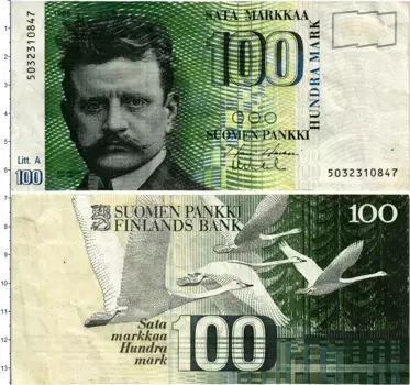 Банкнота 100 марок Финляндии 1986 года Ян Сибелиус