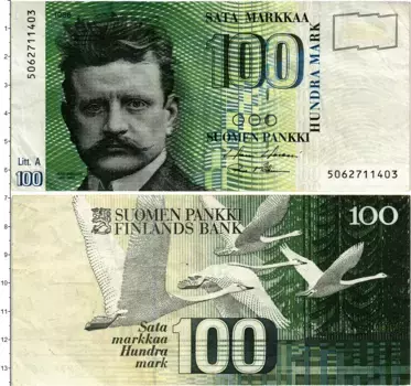Банкнота 100 марок Финляндии 1986 года Ян Сибелиус