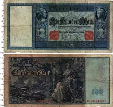Банкнота 100 марок Германии 1910 года