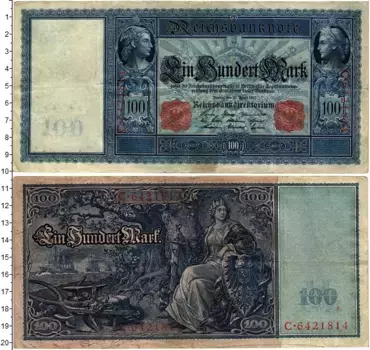 Банкнота 100 марок Германии 1910 года Берлин
