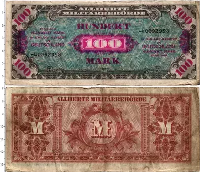 Банкнота 100 марок Германии 1944 года Союзная оккупация