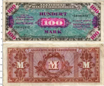 Банкнота 100 марок Германии 1944 года Союзная оккупация