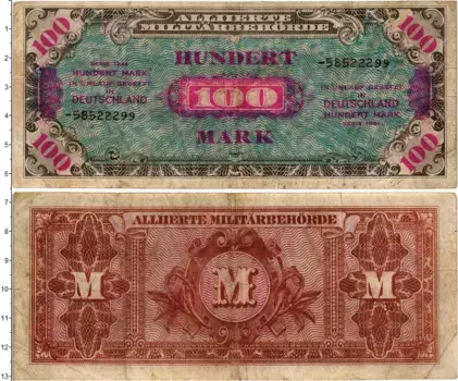 Банкнота 100 марок Германии 1944 года Союзная оккупация