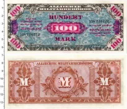 Банкнота 100 марок Германии 1944 года Союзная оккупация