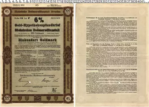 Банкнота 100 марок Веймарской республики 1927 года 6% Облигация