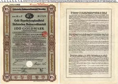 Банкнота 100 марок Веймарской республики 1928 года 8% Облигация