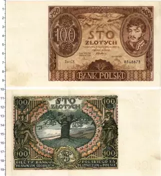 Банкнота 100 злотых Польши 1934 года Юзеф Понятовский