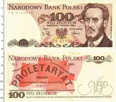Банкнота 100 злотых Польши 1988 года *