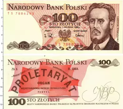 Банкнота 100 злотых Польши 1988 года Людвиг Варинский