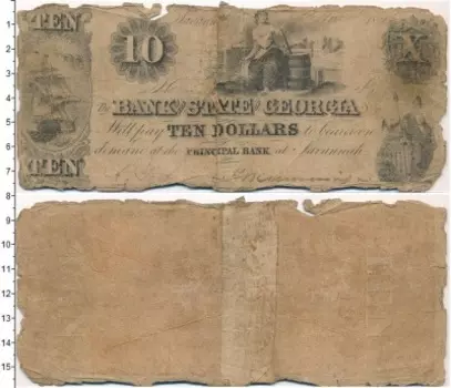 Банкнота 10 долларов Америки 1844 года Джорджия