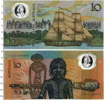 Банкнота 10 долларов Австралии 1988 года 200 лет Британской колонии Австралия