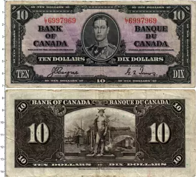 Банкнота 10 долларов Канады 1937 года Георг VI