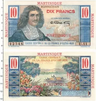 Банкнота 10 франков Мартиники 1947 года Французская колония