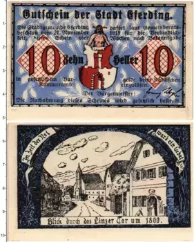 Банкнота 10 геллеров Австрии 1919 года Эфердинг