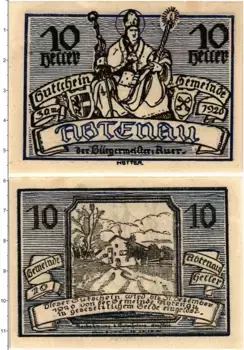 Банкнота 10 геллеров Австрии 1920 года Абтенау