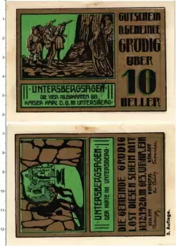 Банкнота 10 геллеров Австрии 1920 года Грёдиг
