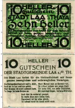 Банкнота 10 геллеров Австрии 1920 года Гутлебен