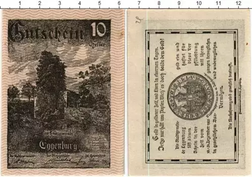Банкнота 10 геллеров Австрии 1920 года Эггенбург