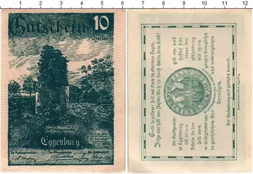 Банкнота 10 геллеров Австрии 1920 года Эггенбург