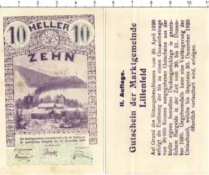 Банкнота 10 геллеров Австрии 1920 года Лилинфельд