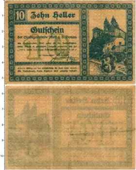 Банкнота 10 геллеров Австрии 1920 года Мельк-на-Дунае