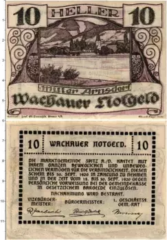 Банкнота 10 геллеров Австрии 1920 года Миттер-Арнсдорф