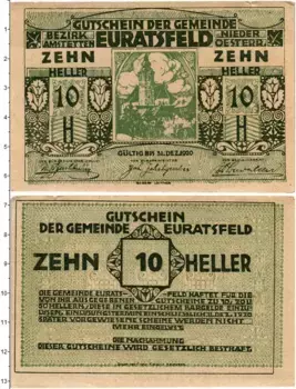 Банкнота 10 геллеров Австрии 1920 года Ойратсфельд
