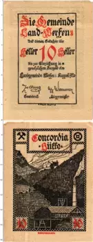 Банкнота 10 геллеров Австрии 1920 года Верфен