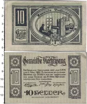 Банкнота 10 геллеров Германия : Нотгельды 1920 года