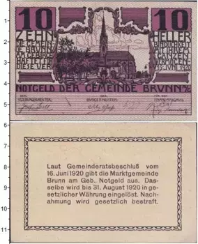 Банкнота 10 геллеров Германия : Нотгельды 1920 года