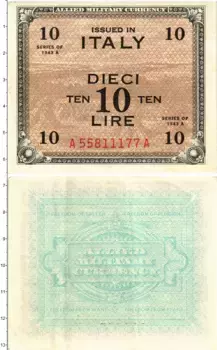 Банкнота 10 лир Италии 1943 года