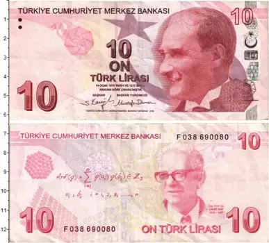 Банкнота 10 лир Турции 2009 года Мустафа Кемаль Ататюрк