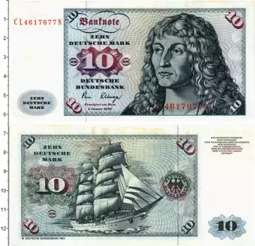 Банкнота 10 марок ФРГ 1980 года