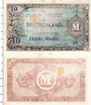 Банкнота 10 марок Германии 1944 года