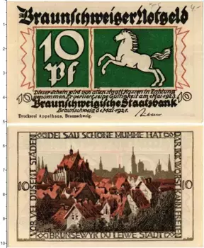 Банкнота 10 пфеннигов Германия : Нотгельды 1921 года Брауншвейг