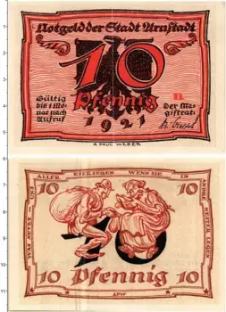 Банкнота 10 пфеннигов Германия : Нотгельды 1921 года Арнштадт