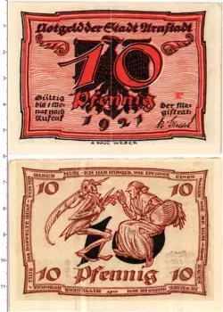 Банкнота 10 пфеннигов Германия : Нотгельды 1921 года Арнштадт