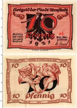 Банкнота 10 пфеннигов Германия : Нотгельды 1921 года Арнштадт