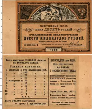 Банкнота 10 рублей РСФСР 1923 года Лотерейный билет ВЦИК