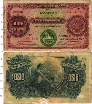 Банкнота 10 сентаво Анголы 1914 года