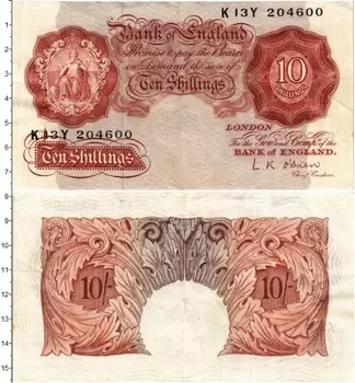 Банкнота 10 шиллингов Англии 1955 года Лондон
