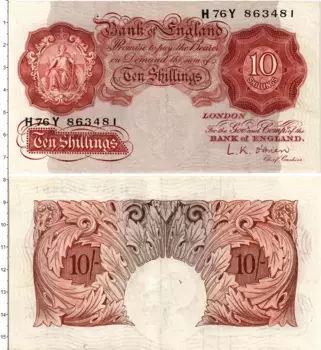 Банкнота 10 шиллингов Англии Выпуск 1949-1955