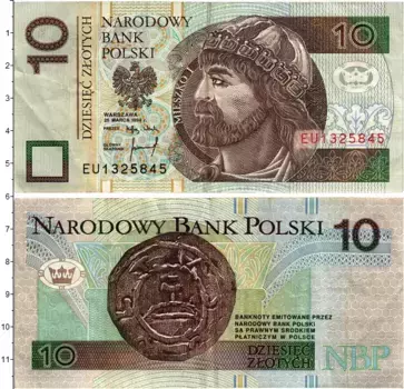 Банкнота 10 злотых Польши 1994 года Мешко I
