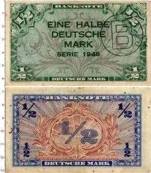 Банкнота 1/2 марки ФРГ 1948 года В