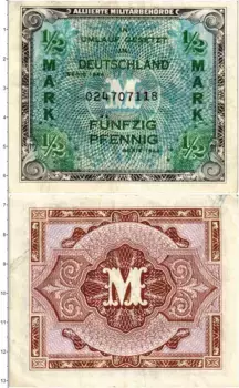 Банкнота 1/2 марки Германии 1944 года Союзная оккупация