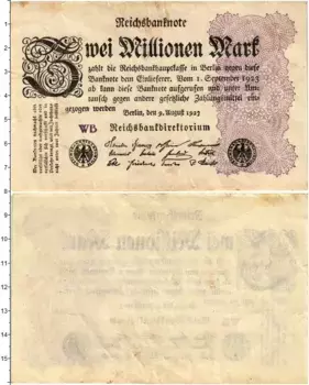 Банкнота 2000000 марок Веймарской республики 1923 года Берлин